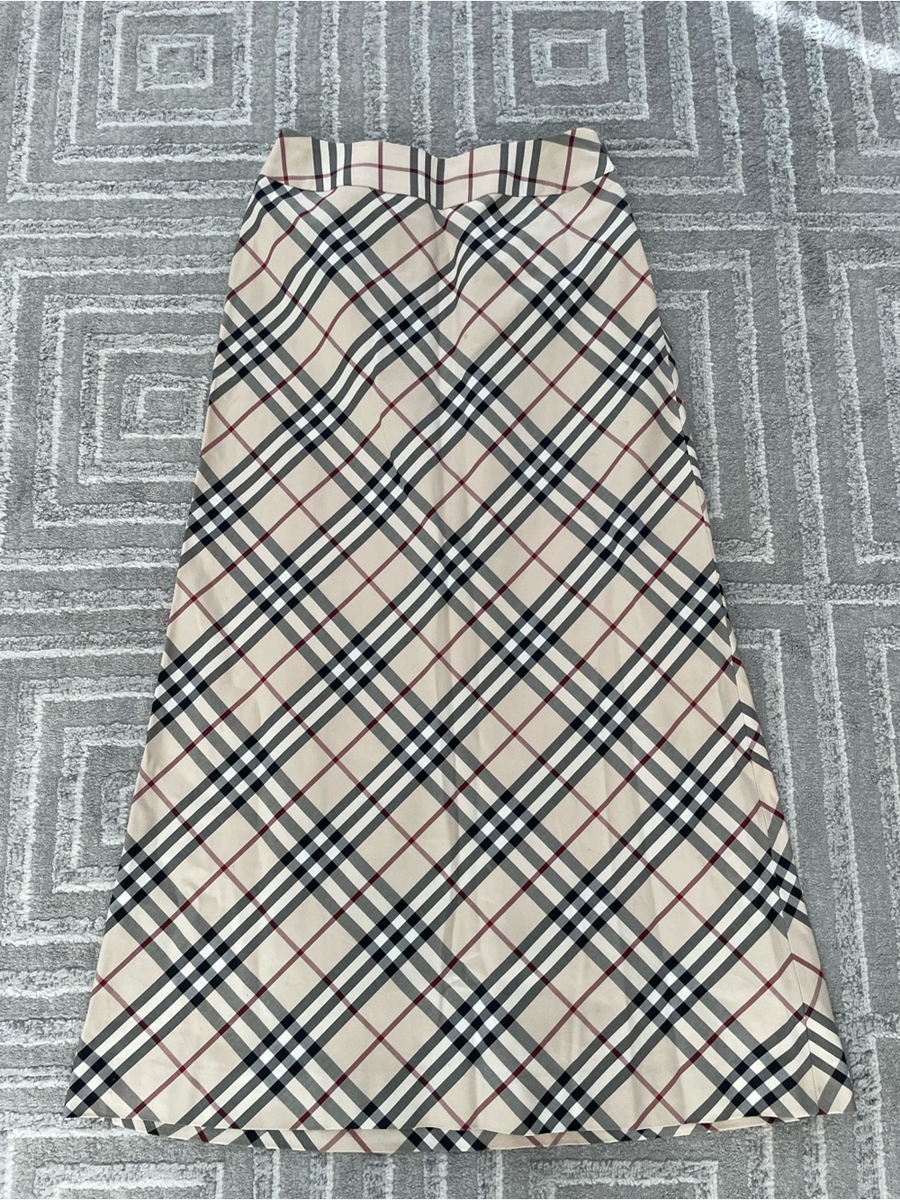 Burberry Beige Plaid Maxi Skirt with Black and Red Accents